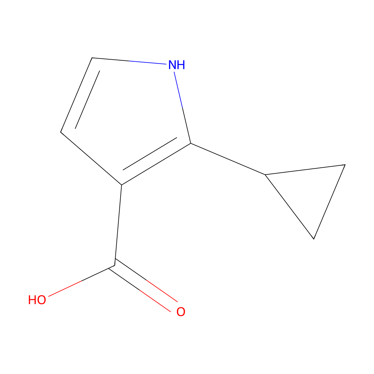 2-cyclopropyl-1H-pyrrole-3-carboxylic acid molecular structure, CAS 1484637-07-1