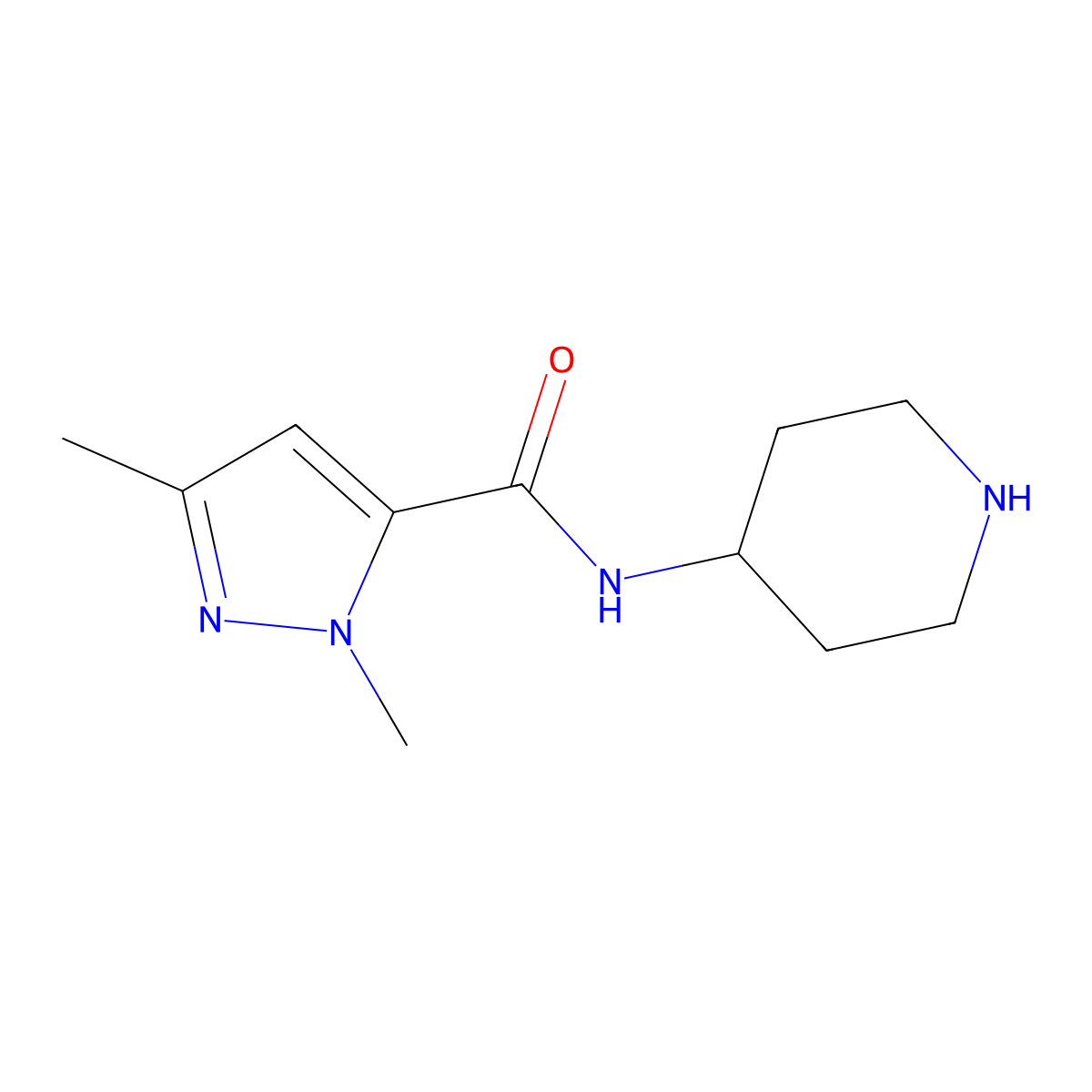 1,3-Dimethyl-N-(piperidin-4-yl)-1H-pyrazole-5-carboxamide molecular structure, CAS 1484664-71-2