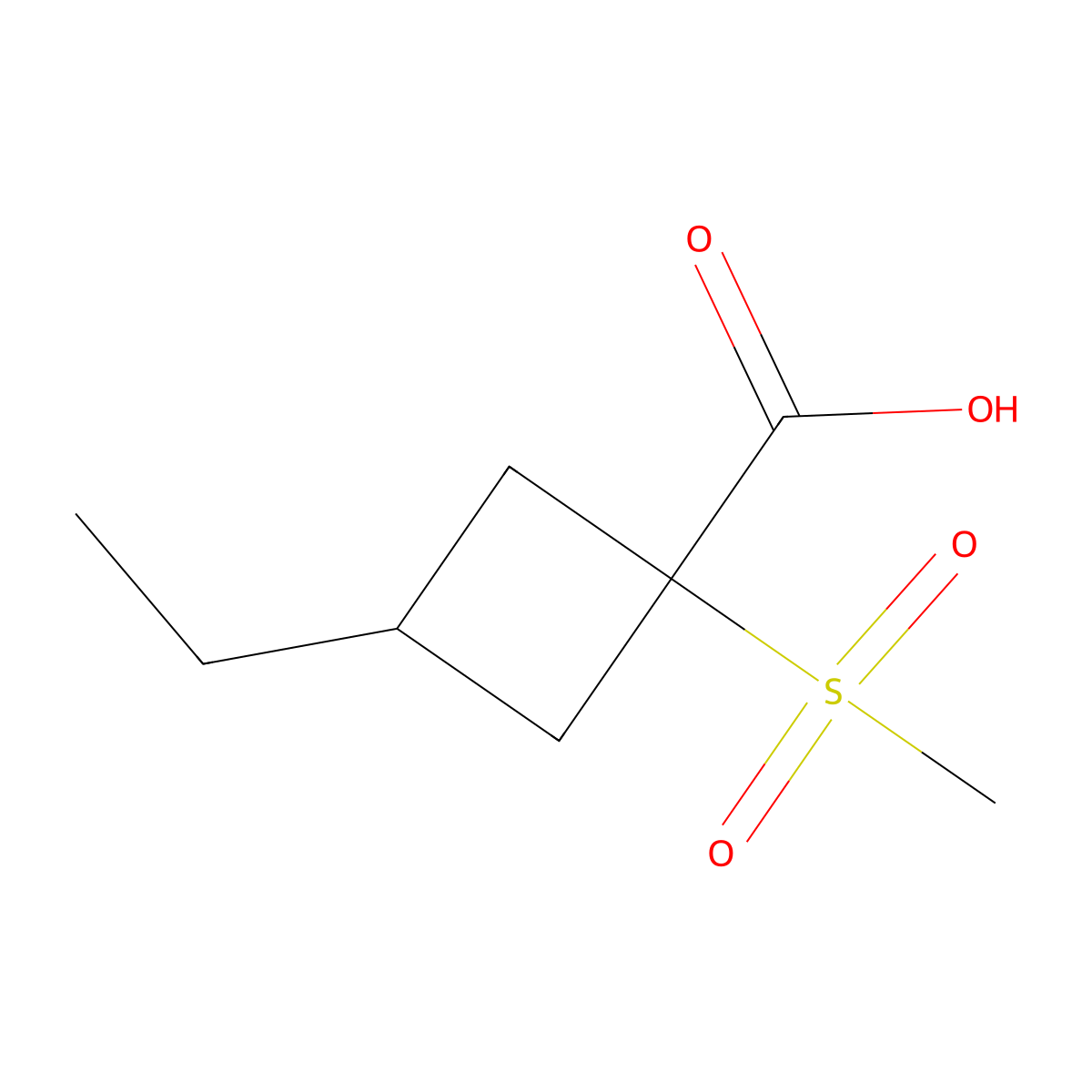 3-Ethyl-1-methanesulfonylcyclobutane-1-carboxylic acid molecular structure, CAS 1484674-29-4