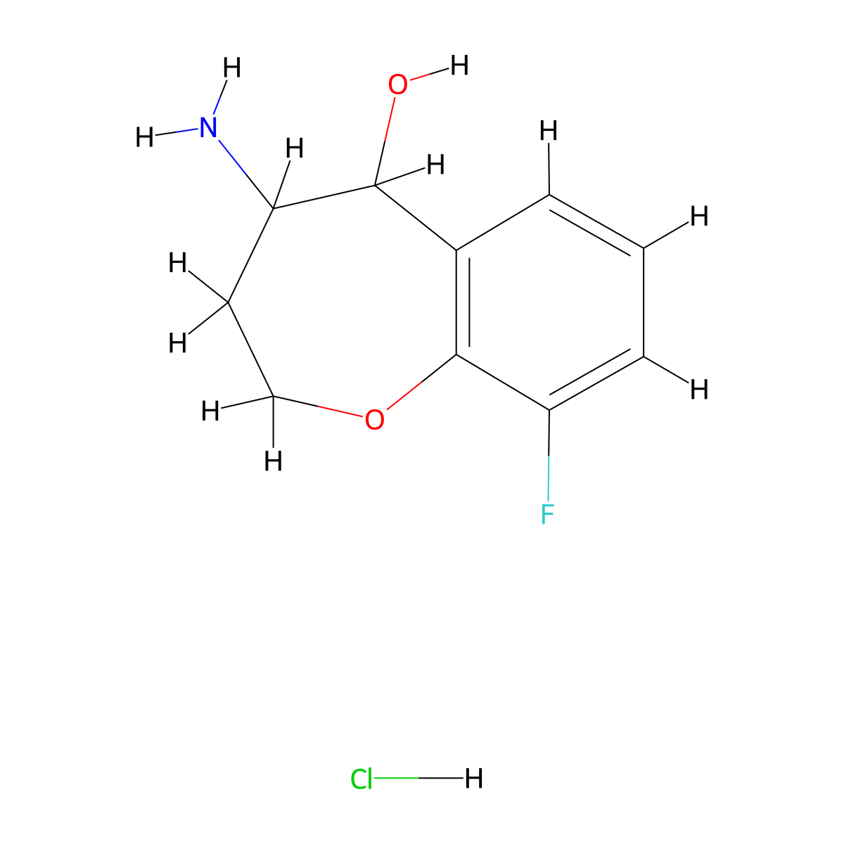 4-Amino-9-fluoro-2,3,4,5-tetrahydro-1-benzoxepin-5-ol hydrochloride molecular structure, CAS 1484681-73-3