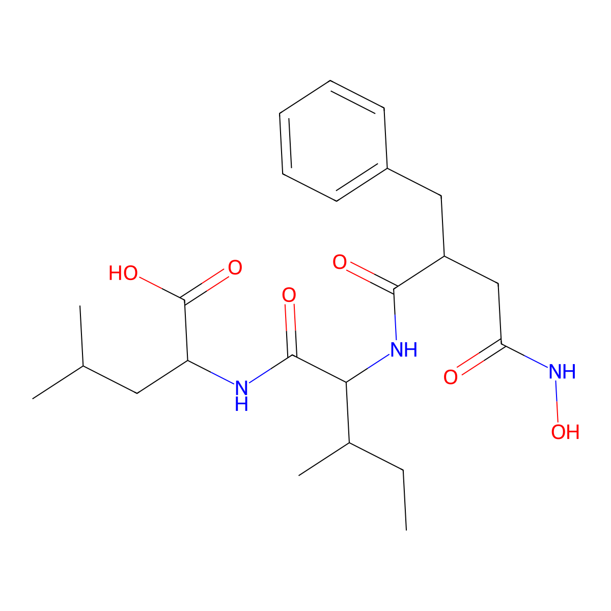 N-((2R)-4-(Hydroxyamino)-1,4-dioxo-2-(phenylmethyl)butyl)-L-isoleucyl-L-leucine molecular structure, CAS 148473-36-3