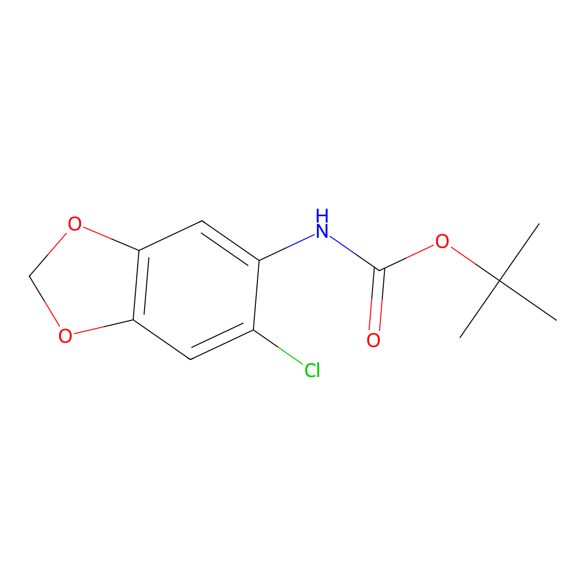 tert-butyl N-(6-chloro-1,3-dioxaindan-5-yl)carbamate molecular structure, CAS 1485008-99-8