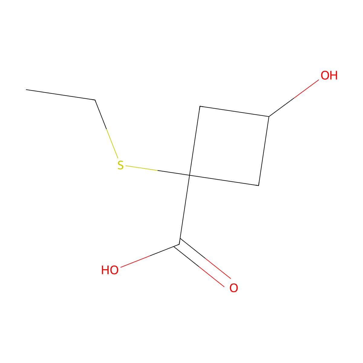 1-(Ethylsulfanyl)-3-hydroxycyclobutane-1-carboxylic acid molecular structure, CAS 1485112-42-2