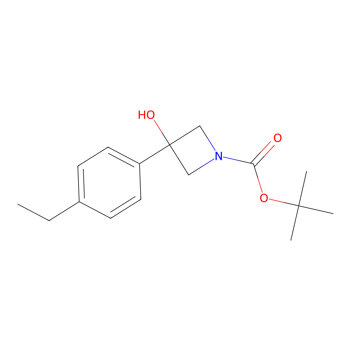 1,1-Dimethylethyl 3-(4-ethylphenyl)-3-hydroxy-1-aZetidinecarboxylate molecular structure, CAS 1485130-61-7