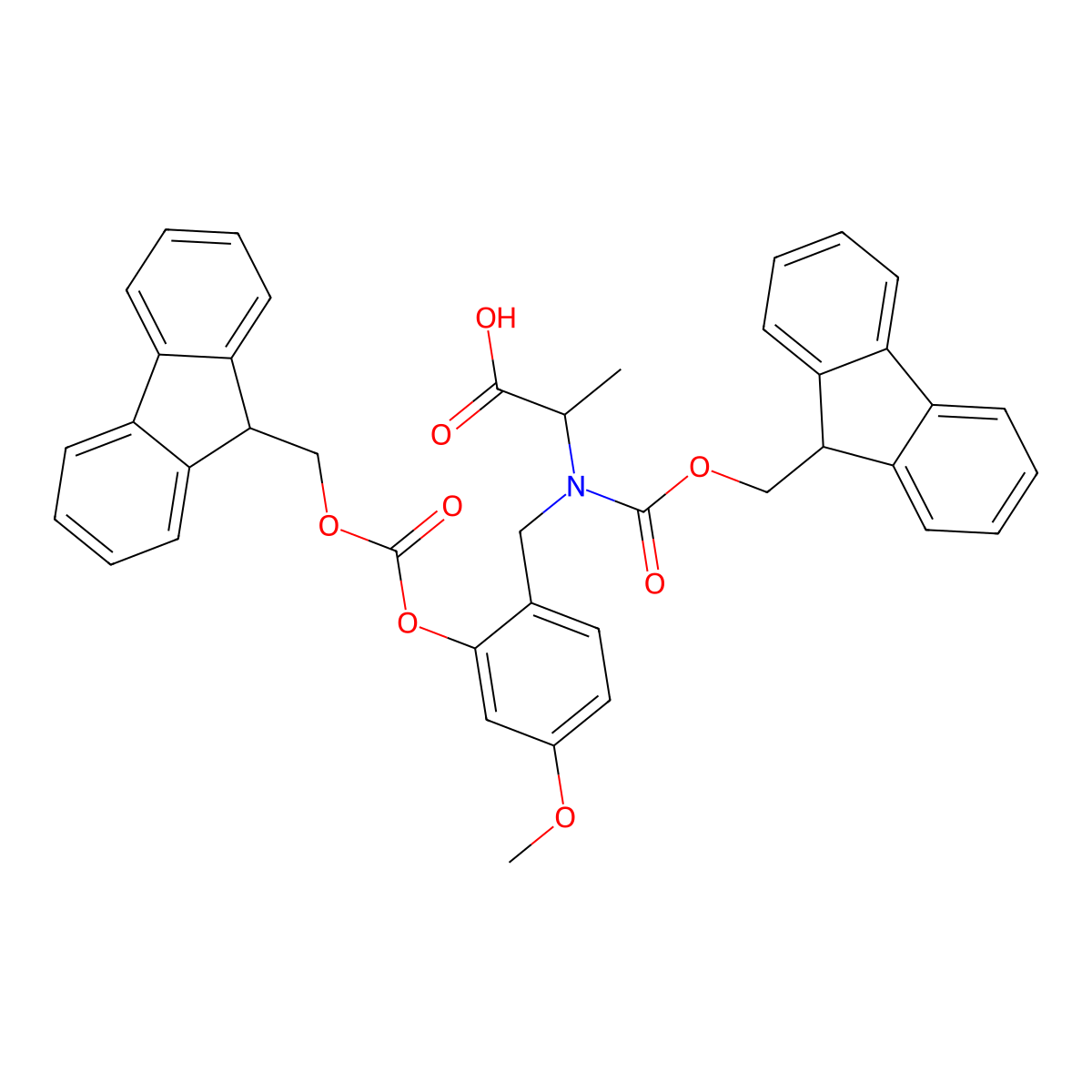 Fmoc-(Fmoc-Hmb)-Ala-OH molecular structure, CAS 148515-85-9