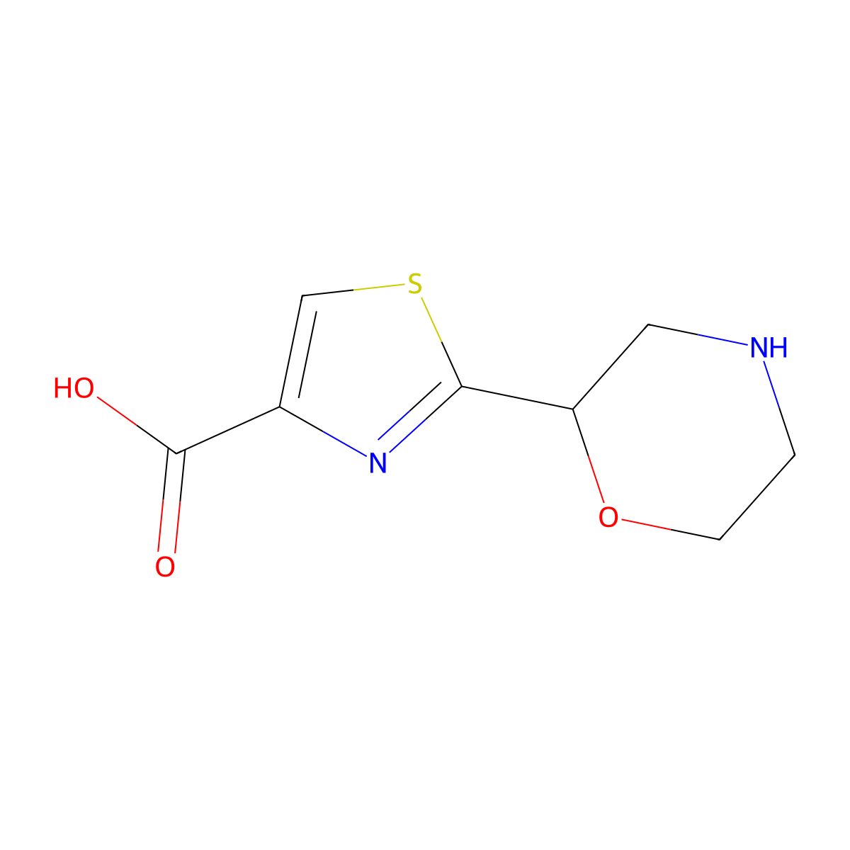 2-(Morpholin-2-yl)-1,3-thiazole-4-carboxylic acid molecular structure, CAS 1485150-50-2