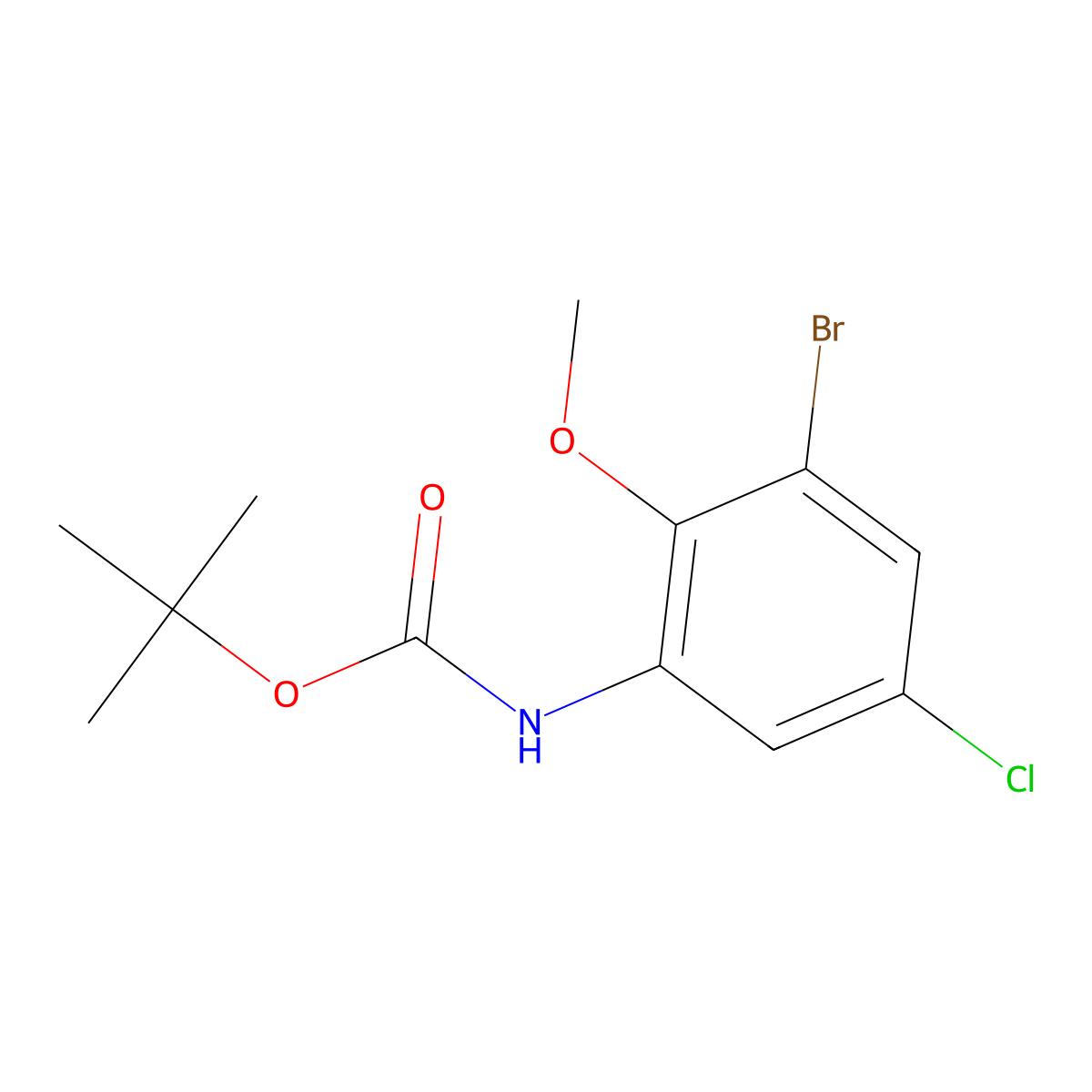 Tert-butyl (3-bromo-5-chloro-2-methoxyphenyl)carbamate molecular structure, CAS 1485204-67-8