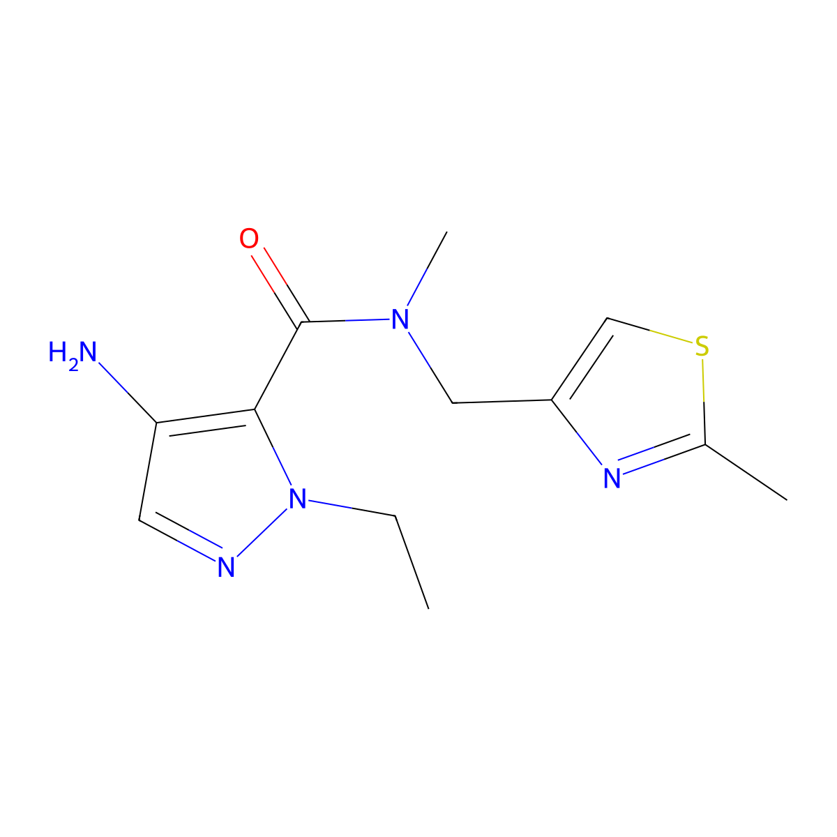 4-amino-1-ethyl-N-methyl-N-[(2-methyl-1,3-thiazol-4-yl)methyl]-1H-pyrazole-5-carboxamide molecular structure, CAS 1485265-60-8