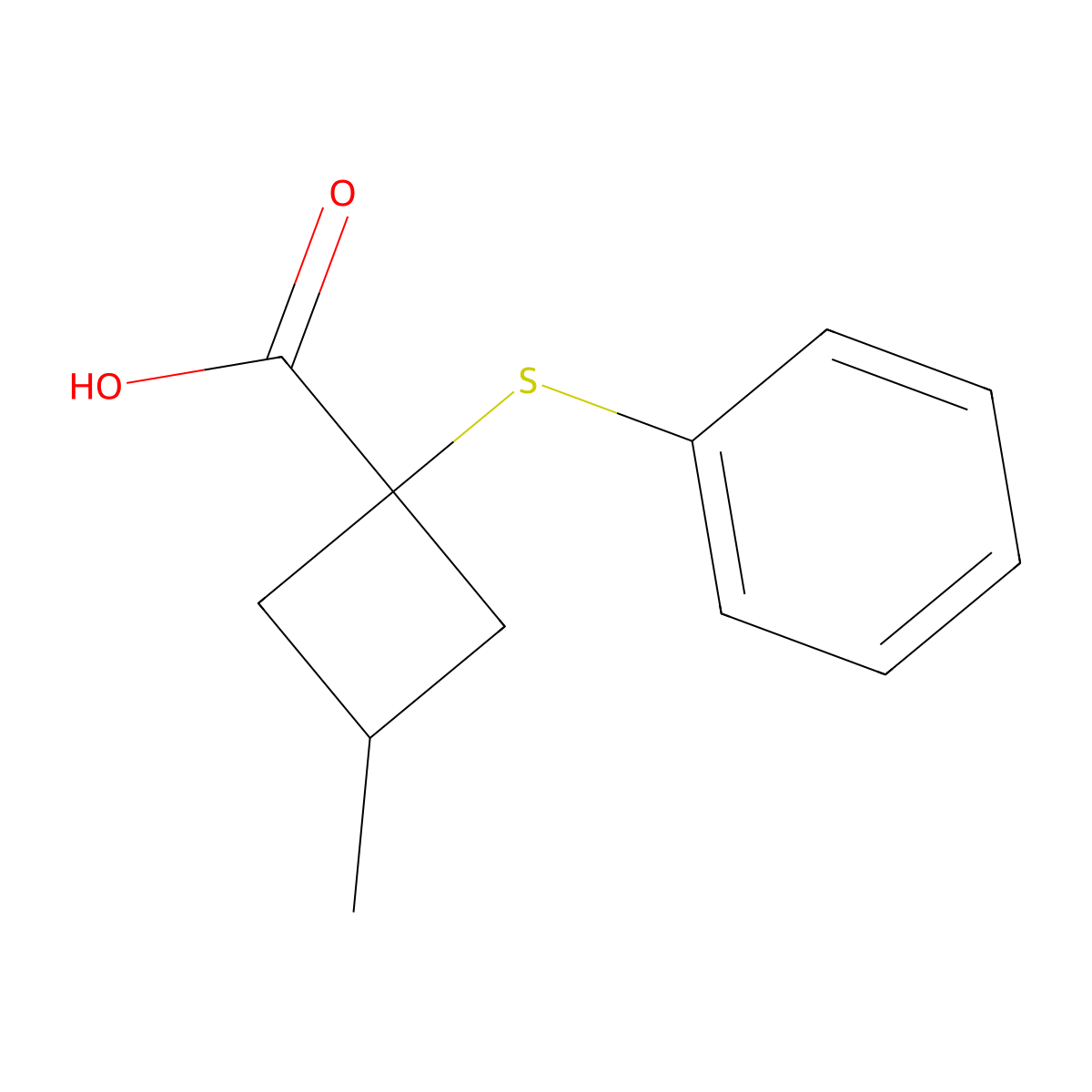 3-Methyl-1-(phenylsulfanyl)cyclobutane-1-carboxylic acid molecular structure, CAS 1485352-77-9