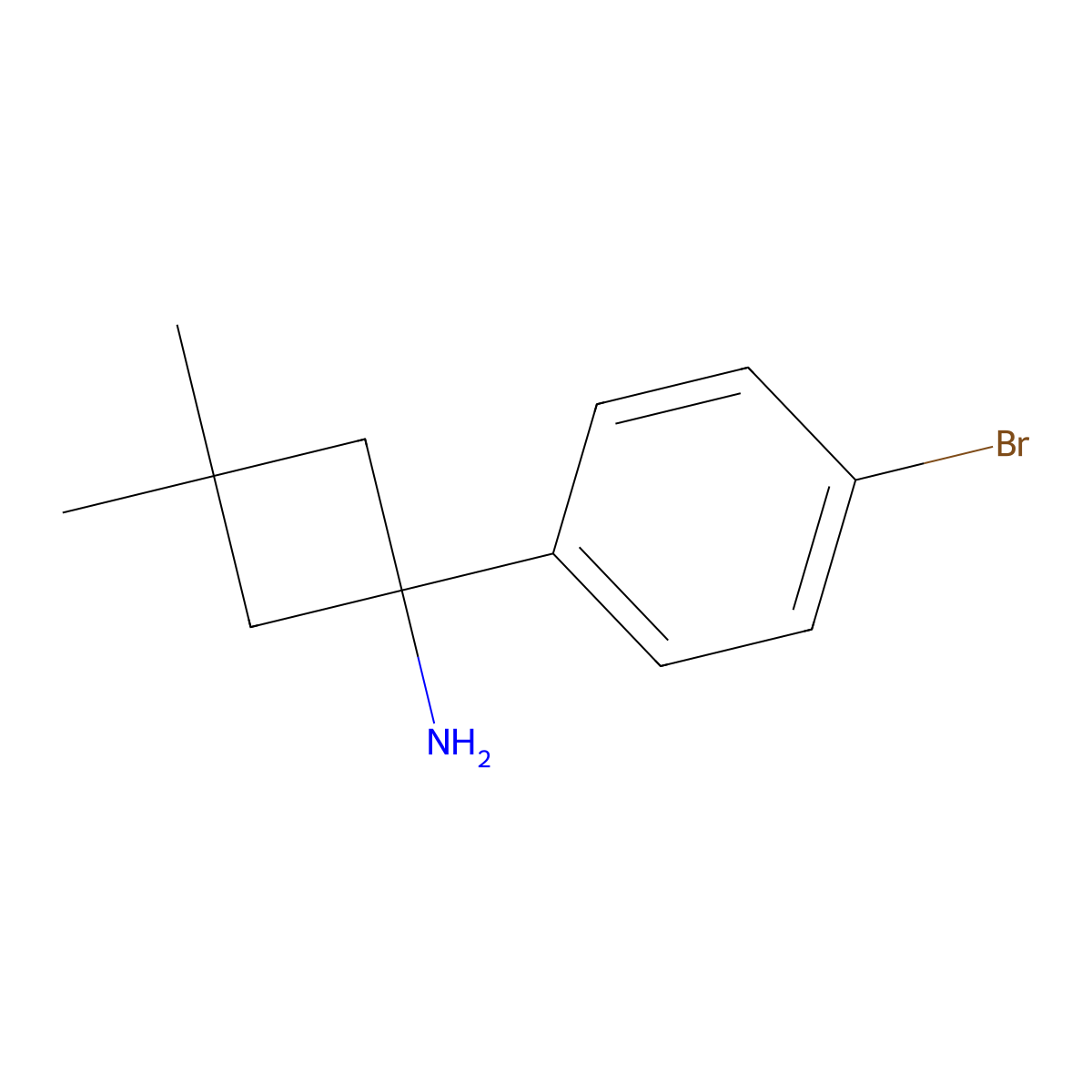 1-(4-Bromophenyl)-3,3-dimethylcyclobutan-1-amine molecular structure, CAS 1485403-62-0