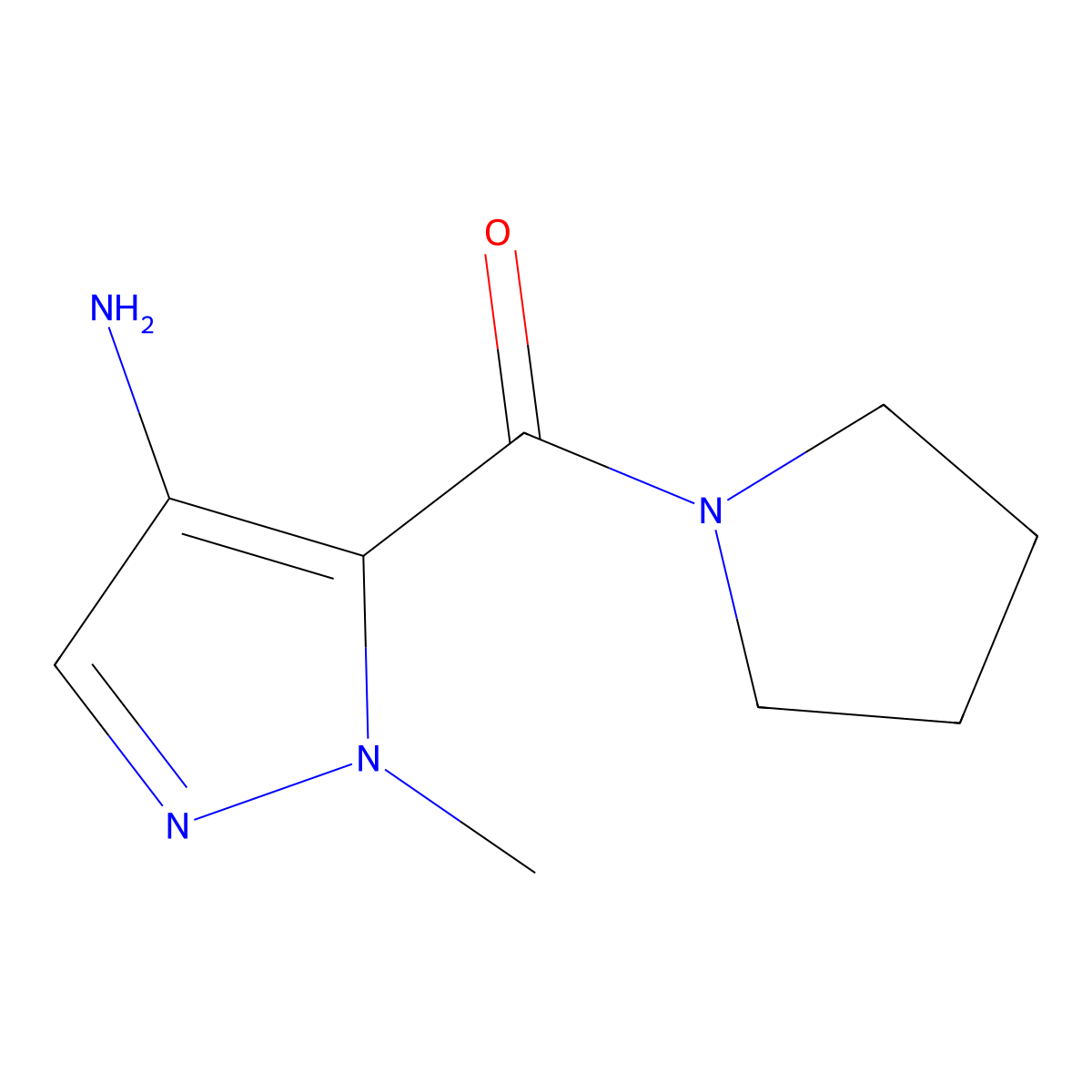 (4-Amino-1-methyl-1H-pyrazol-5-yl)(pyrrolidin-1-yl)methanone molecular structure, CAS 1485405-12-6