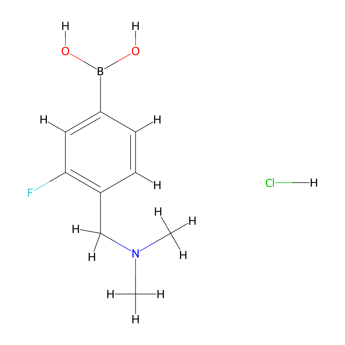 {4-[(Dimethylamino)methyl]-3-fluorophenyl}boronic acid hydrochloride molecular structure, CAS 1485417-92-2