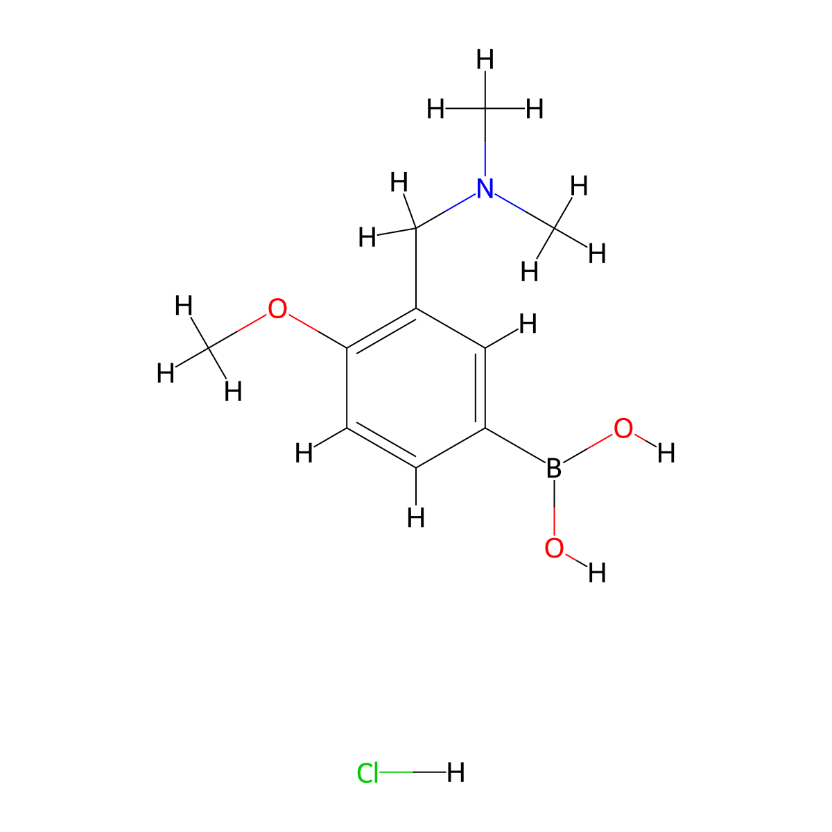 (3-((Dimethylamino)methyl)-4-methoxyphenyl)boronic acid hydrochloride molecular structure, CAS 1485418-43-6