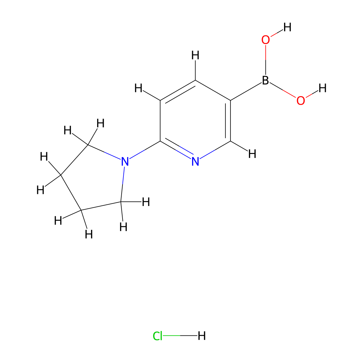 (6-(Pyrrolidin-1-yl)pyridin-3-yl)boronic acid hydrochloride molecular structure, CAS 1485418-79-8