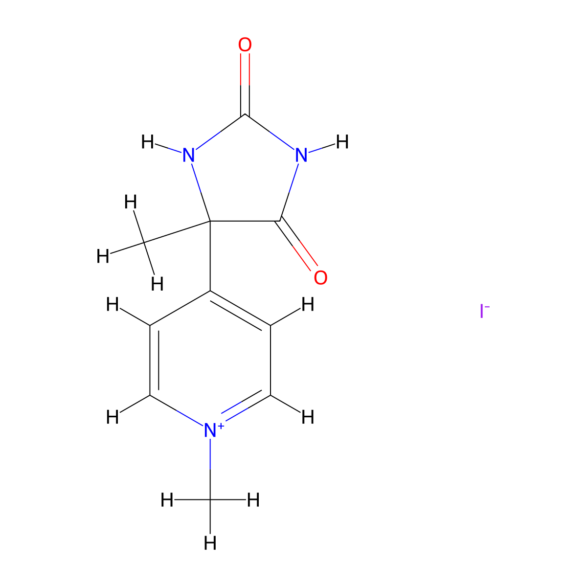 1-Methyl-4-(4-methyl-2,5-dioxoimidazolidin-4-yl)pyridin-1-ium iodide molecular structure, CAS 1485425-65-7