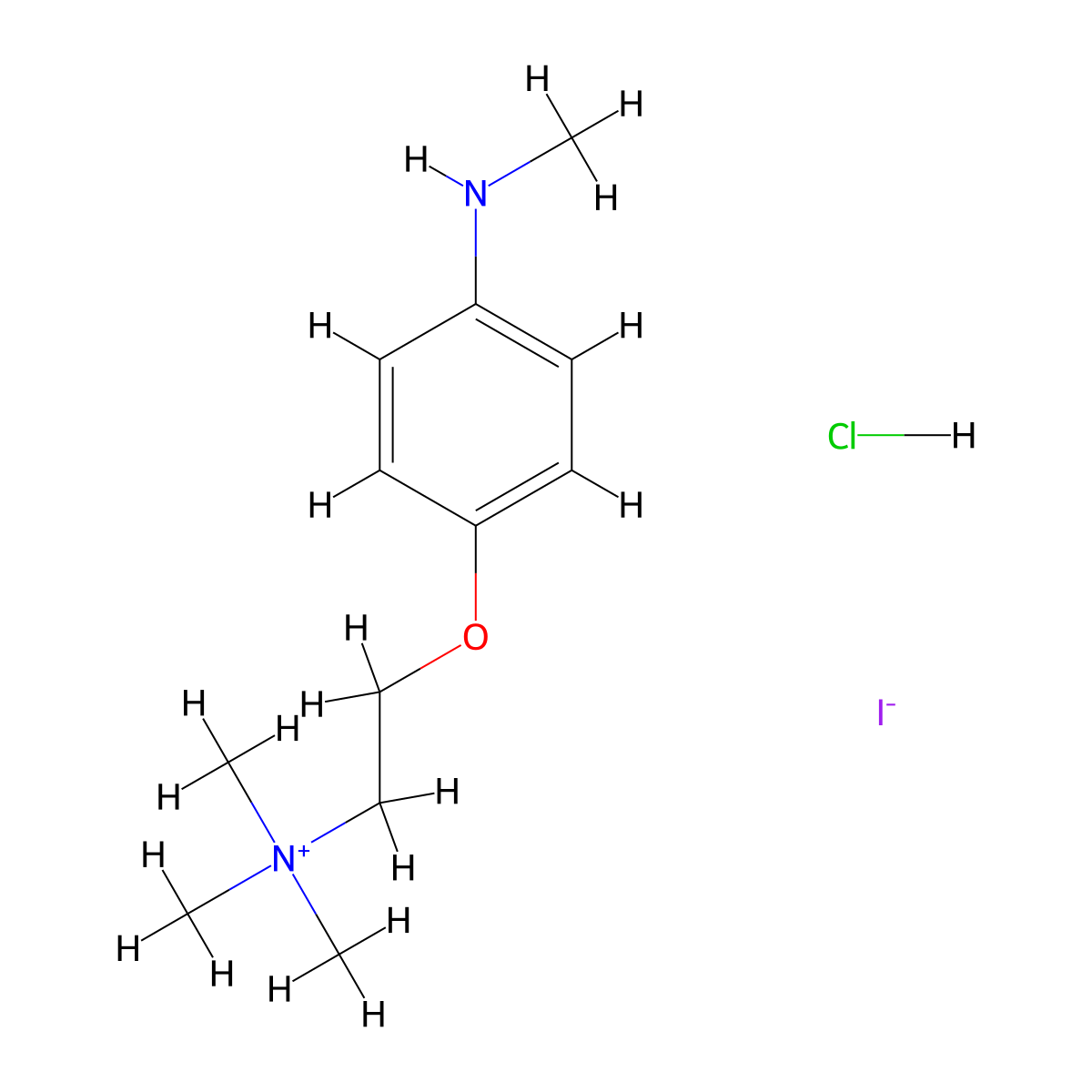 Trimethyl({2-[4-(methylamino)phenoxy]ethyl})azanium hydrochloride iodide molecular structure, CAS 1485426-18-3