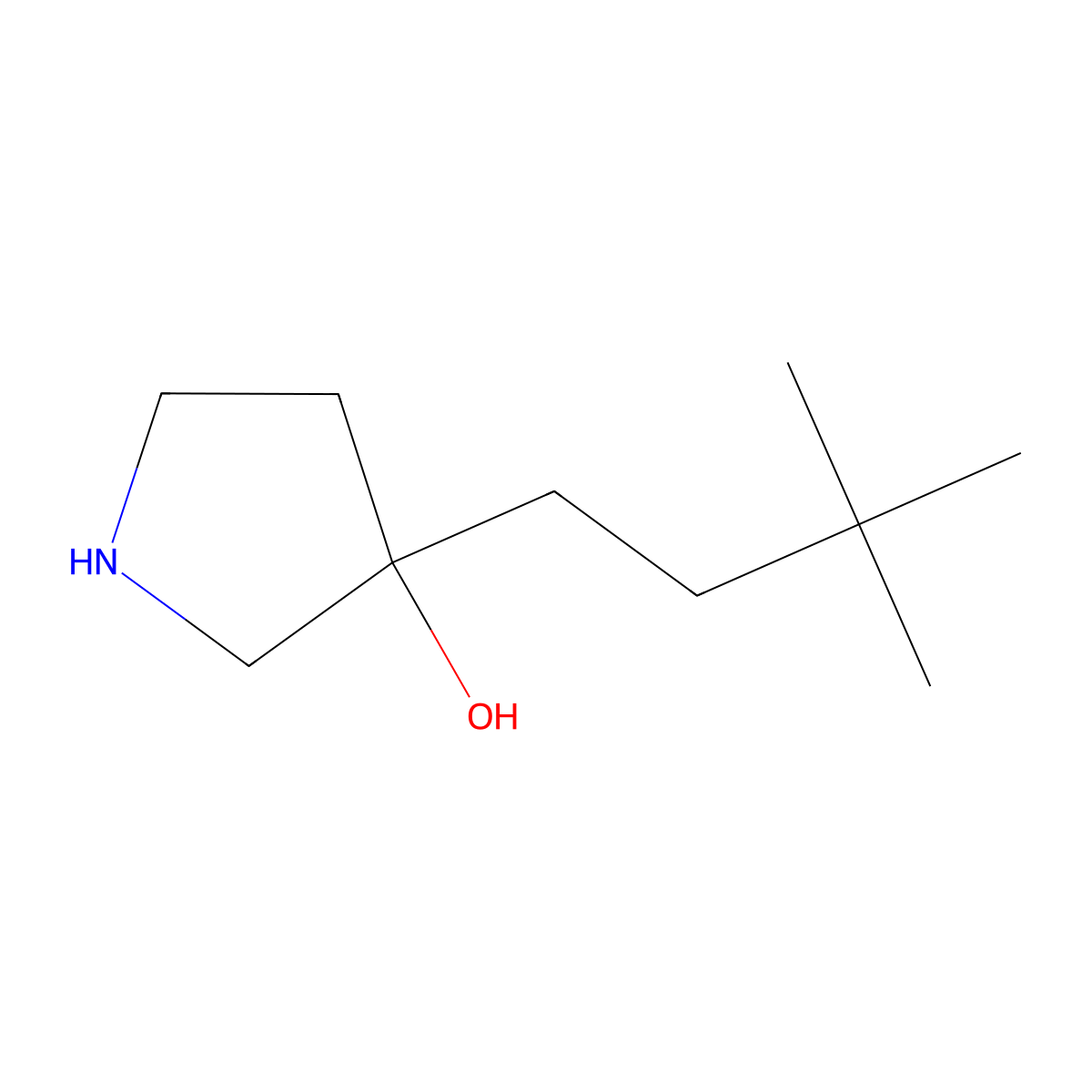 3-(3,3-Dimethylbutyl)pyrrolidin-3-ol molecular structure, CAS 1485469-93-9