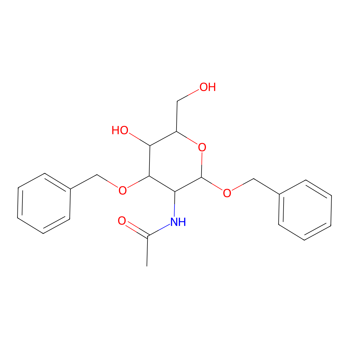 N-[5-hydroxy-6-(hydroxymethyl)-2,4-bis(phenylmethoxy)oxan-3-yl]acetamide molecular structure, CAS 14855-31-3