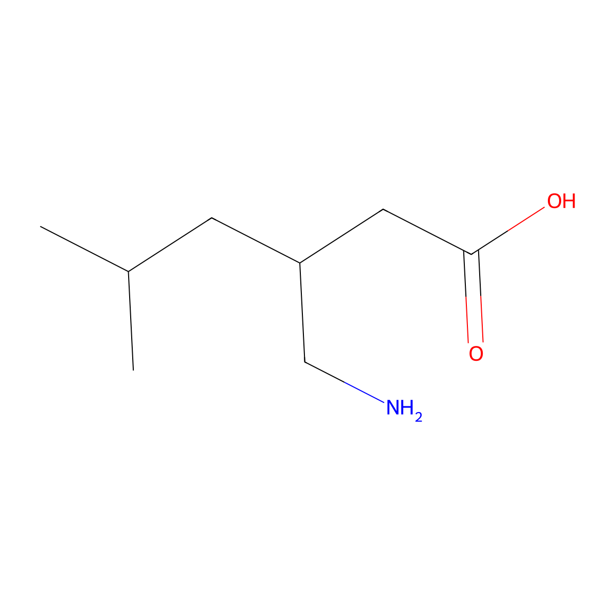 Pregabalin, (R)- molecular structure, CAS 148553-51-9