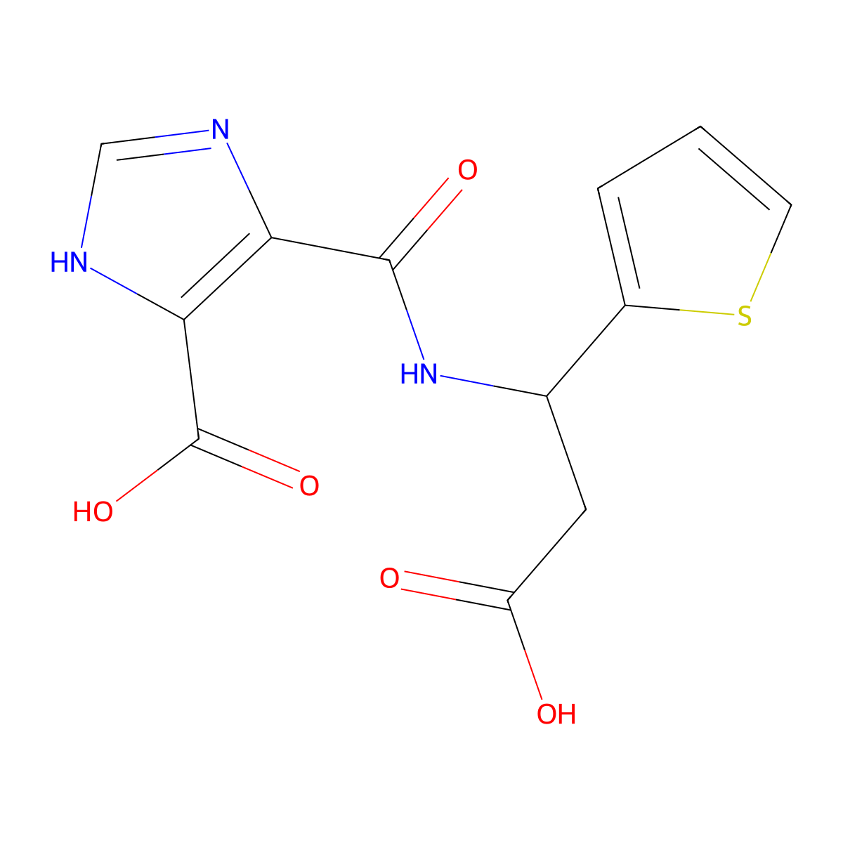 4-{[2-carboxy-1-(thiophen-2-yl)ethyl]carbamoyl}-1H-imidazole-5-carboxylic acid molecular structure, CAS 1485543-29-0