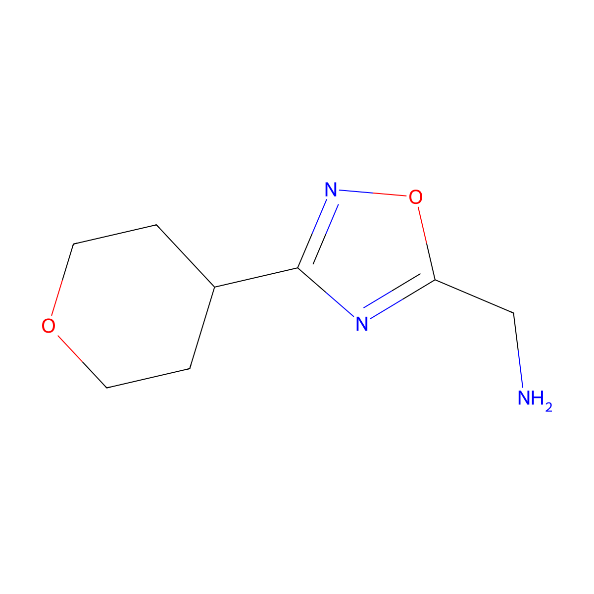 [3-(Oxan-4-yl)-1,2,4-oxadiazol-5-yl]methanamine molecular structure, CAS 1485578-19-5