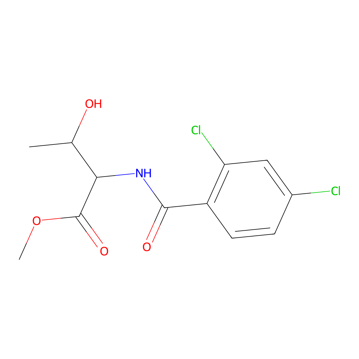 Methyl 2-[(2,4-dichlorophenyl)formamido]-3-hydroxybutanoate molecular structure, CAS 1485648-39-2