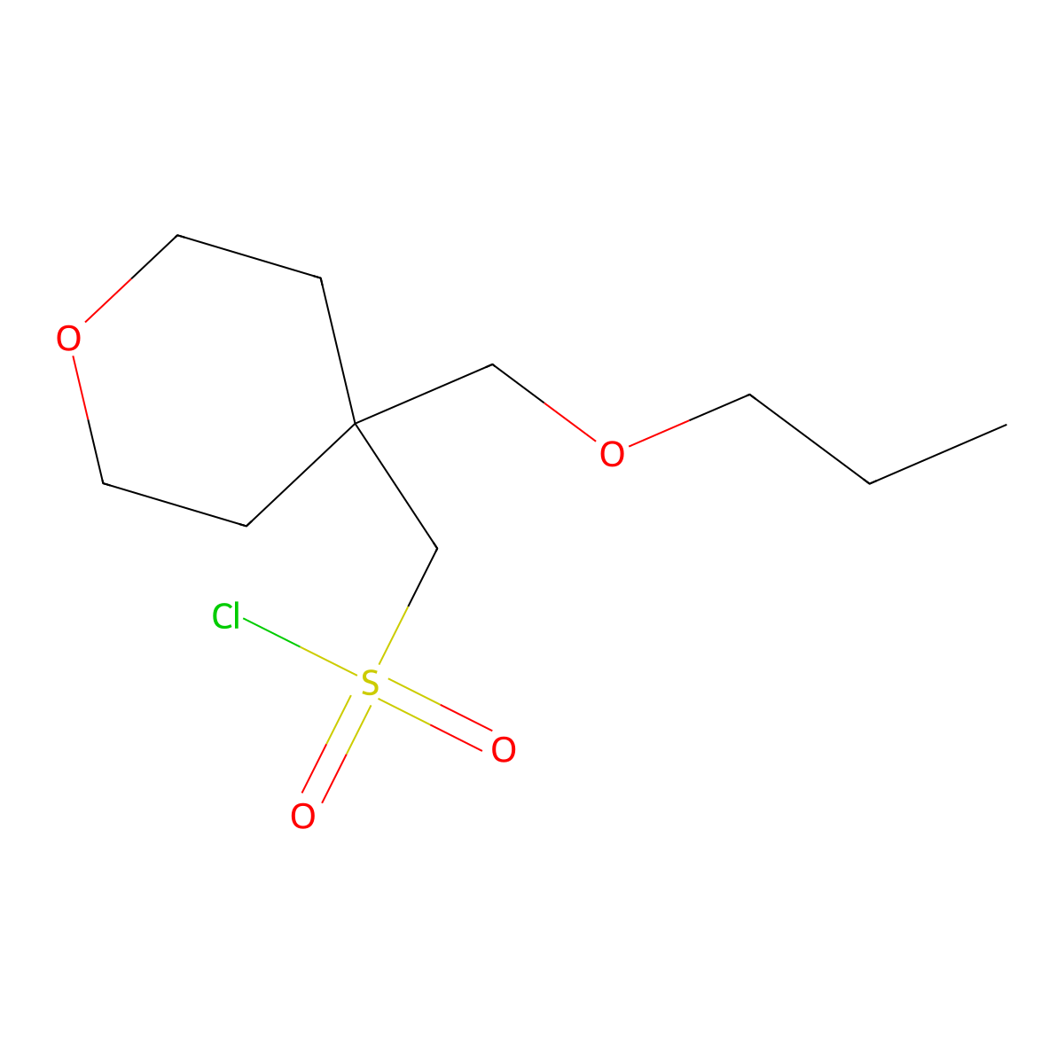 [4-(Propoxymethyl)oxan-4-yl]methanesulfonyl chloride molecular structure, CAS 1485708-44-8