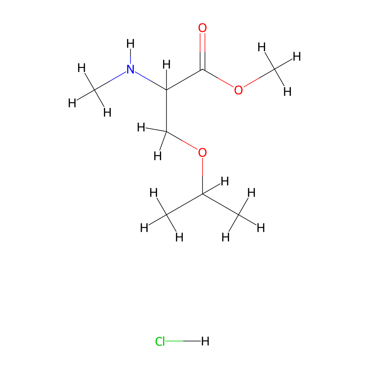 Methyl 2-(methylamino)-3-(propan-2-yloxy)propanoate hydrochloride molecular structure, CAS 1485727-79-4