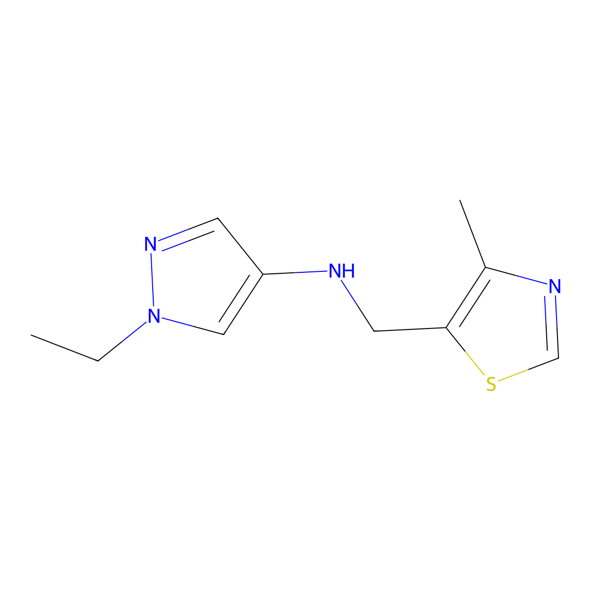1-Ethyl-N-[(4-methyl-1,3-thiazol-5-yl)methyl]-1H-pyrazol-4-amine molecular structure, CAS 1485729-54-1