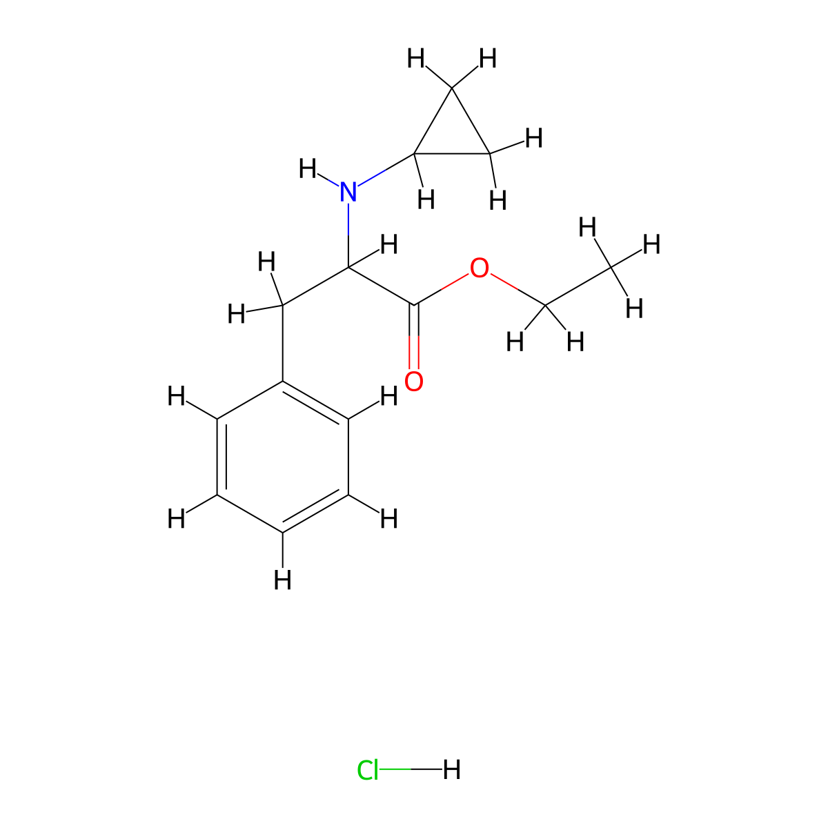 Ethyl 2-(cyclopropylamino)-3-phenylpropanoate hydrochloride molecular structure, CAS 1485818-05-0