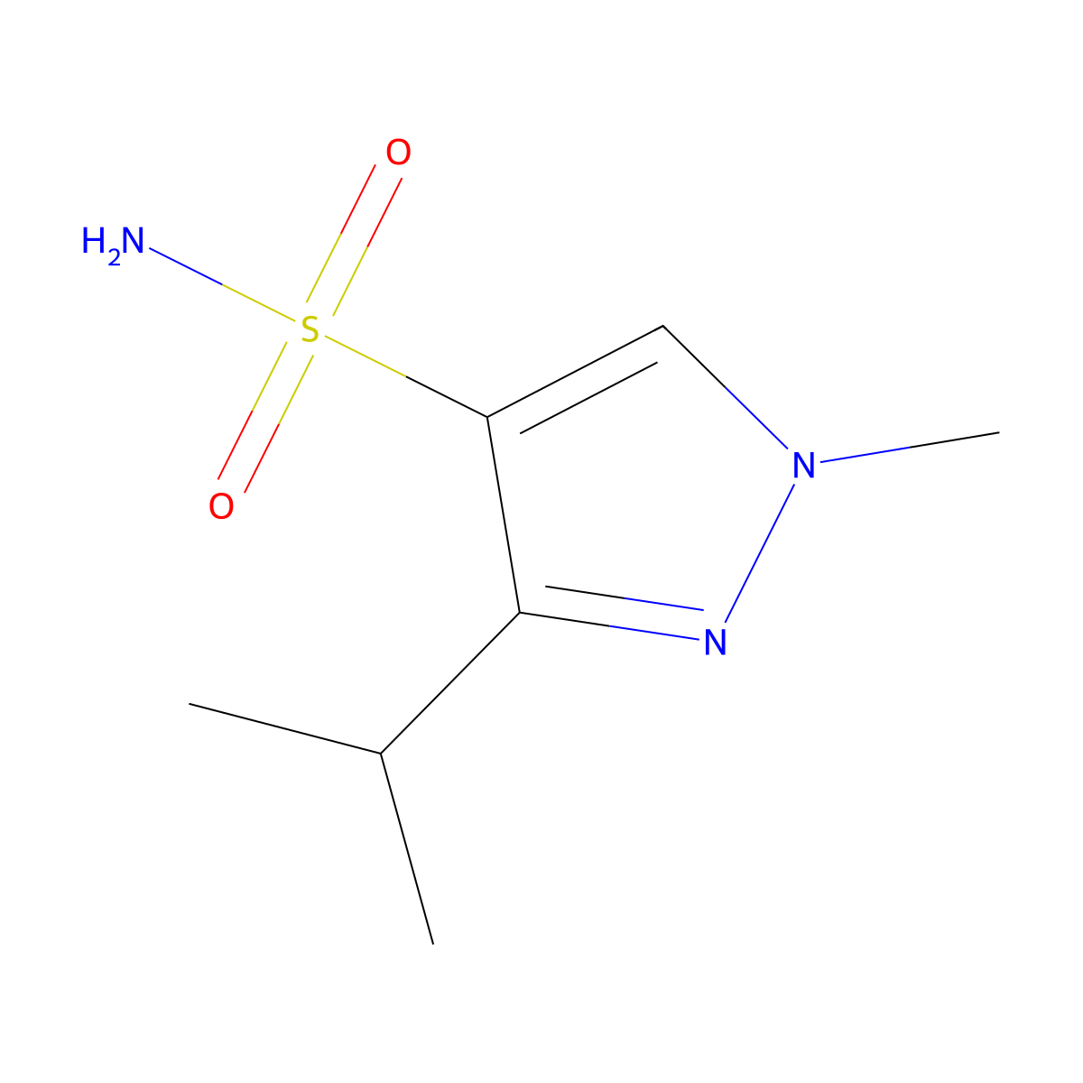 1-methyl-3-(propan-2-yl)-1H-pyrazole-4-sulfonamide molecular structure, CAS 1485854-75-8