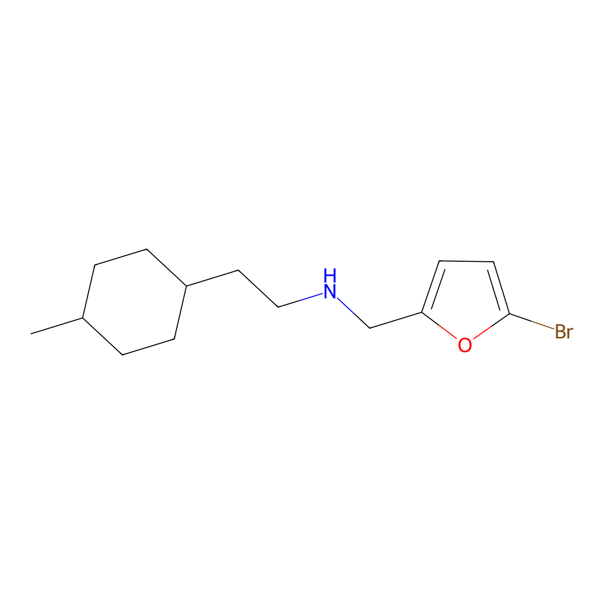 n-((5-Bromofuran-2-yl)methyl)-2-(4-methylcyclohexyl)ethan-1-amine molecular structure, CAS 1485875-30-6
