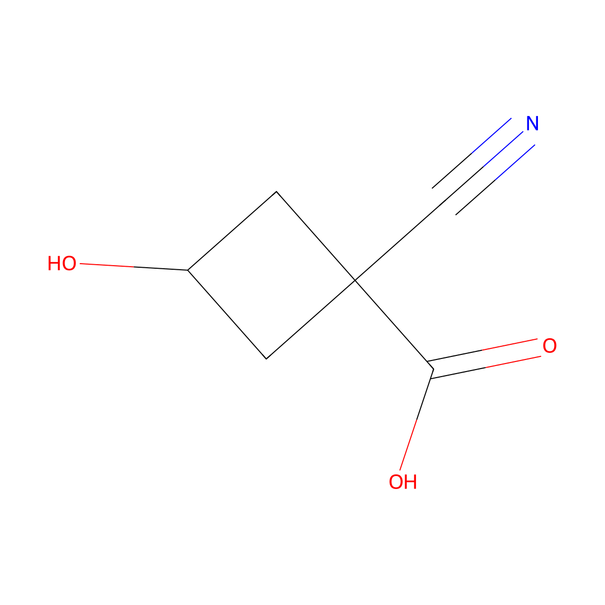 1-Cyano-3-hydroxycyclobutane-1-carboxylic acid molecular structure, CAS 1485953-14-7