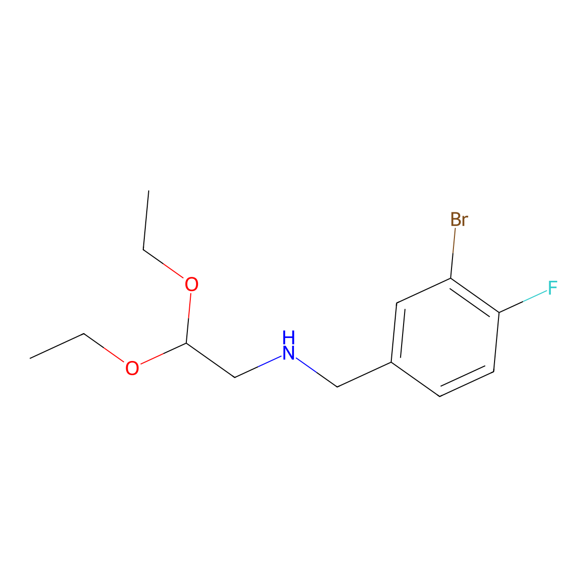 N-(3-Bromo-4-fluorobenzyl)-2,2-diethoxyethanamine molecular structure, CAS 1485983-73-0