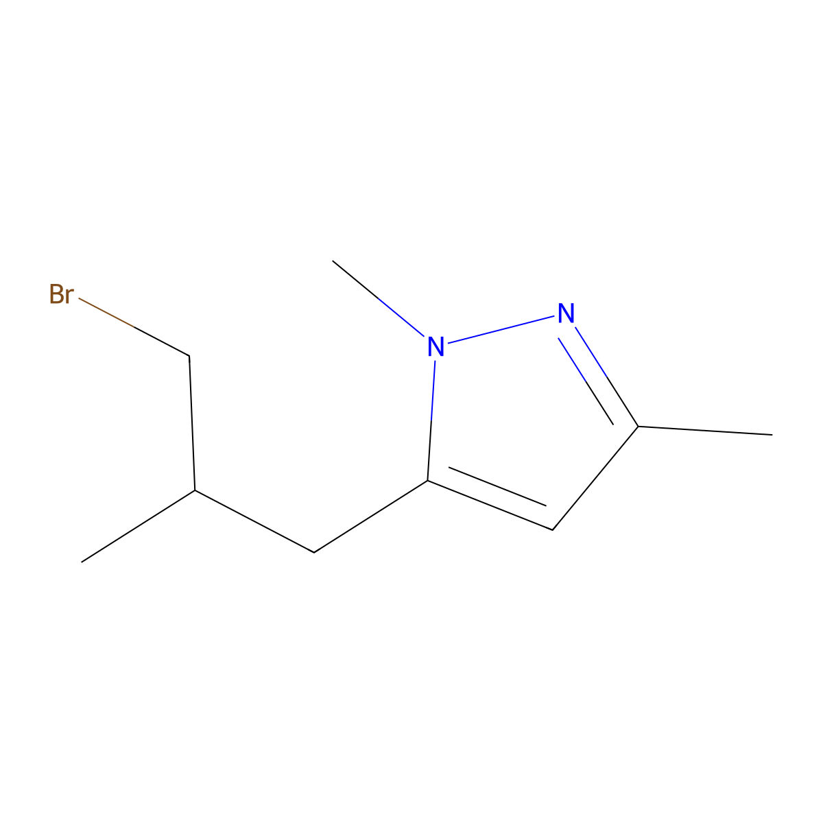 5-(3-bromo-2-methylpropyl)-1,3-dimethyl-1H-pyrazole molecular structure, CAS 1485998-98-8