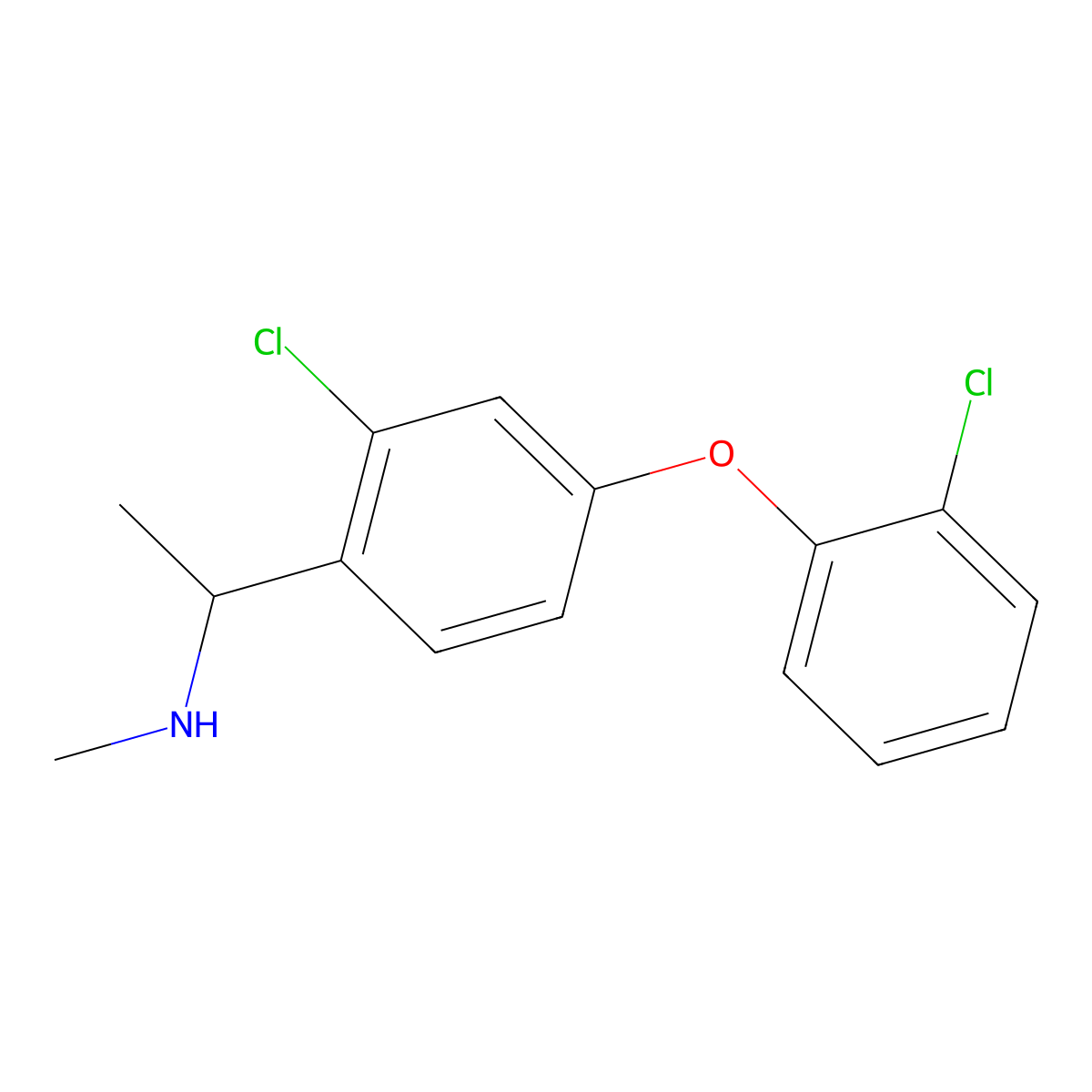 {1-[2-Chloro-4-(2-chlorophenoxy)phenyl]ethyl}(methyl)amine molecular structure, CAS 1486015-96-6