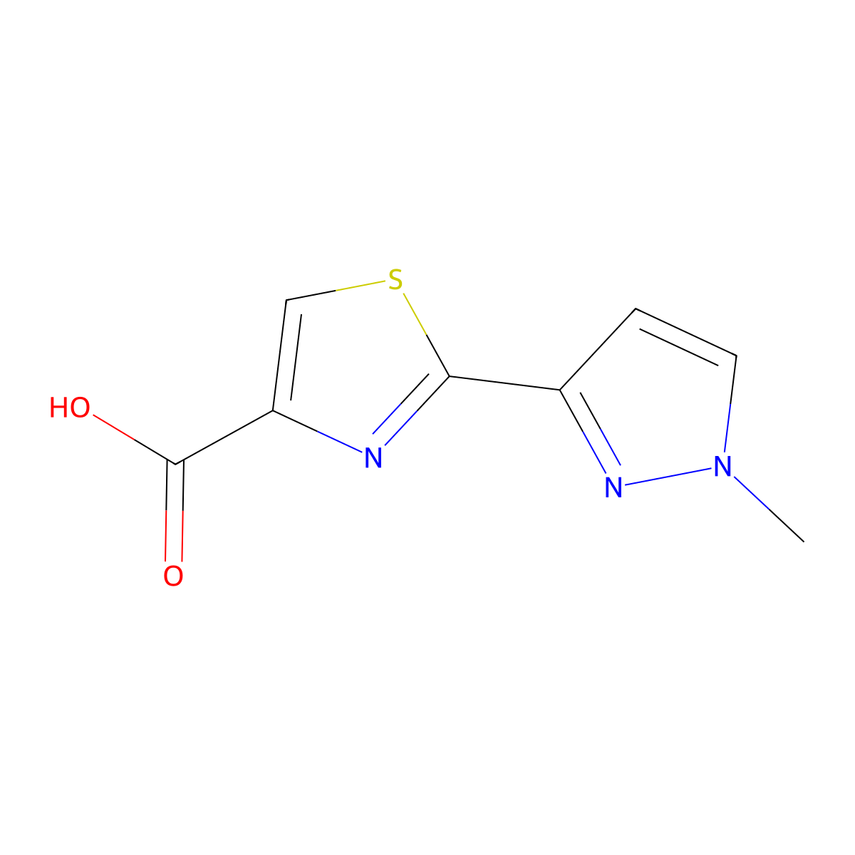 2-(1-methyl-1H-pyrazol-3-yl)-1,3-thiazole-4-carboxylic acid molecular structure, CAS 1486016-49-2