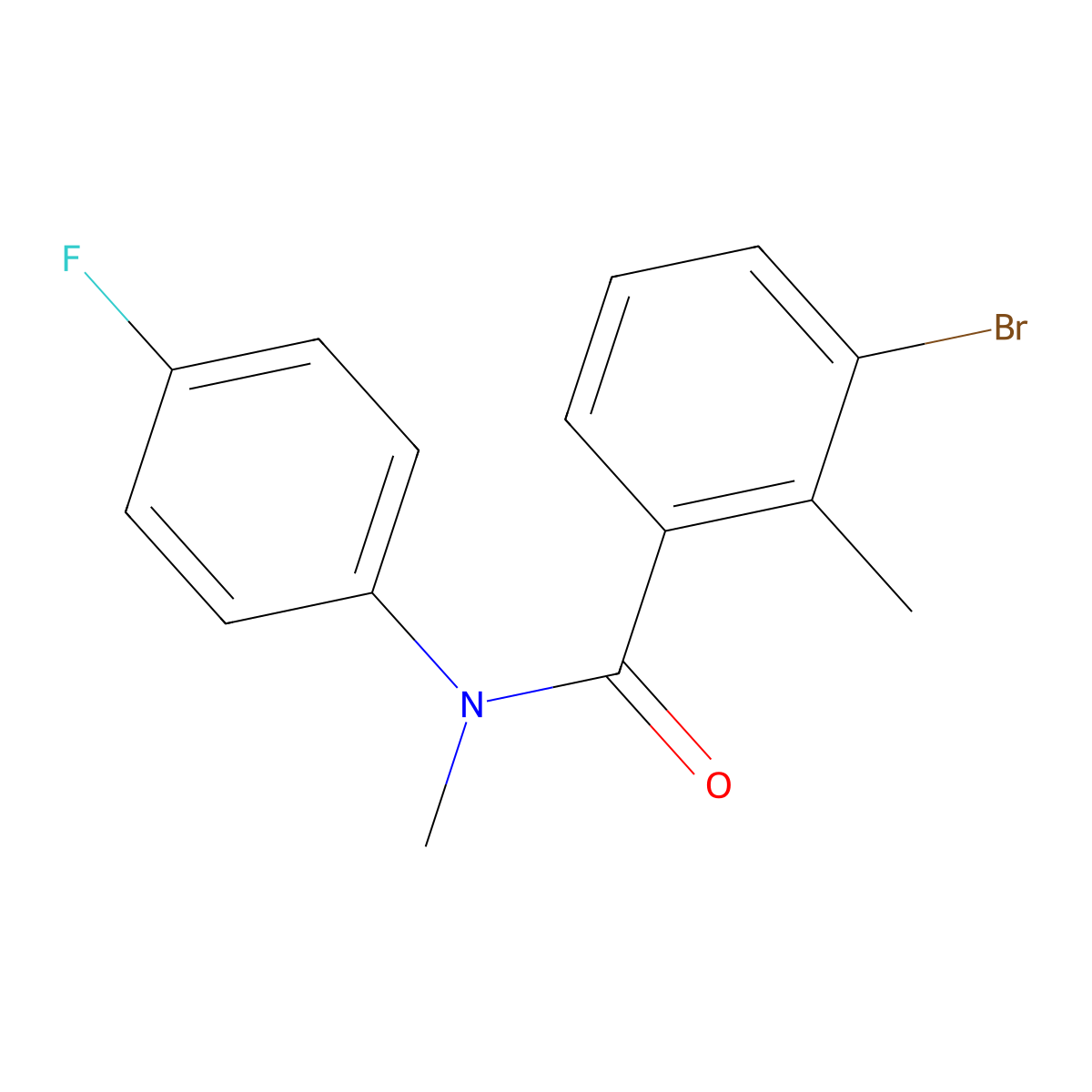 3-bromo-N-(4-fluorophenyl)-N,2-dimethylbenzamide molecular structure, CAS 1486023-16-8