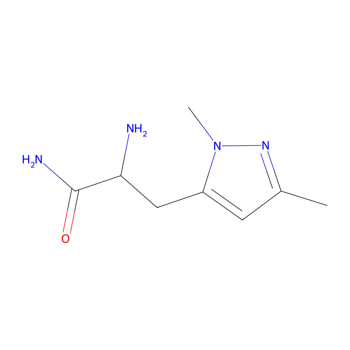 2-amino-3-(1,3-dimethyl-1H-pyrazol-5-yl)propanamide molecular structure, CAS 1486043-61-1