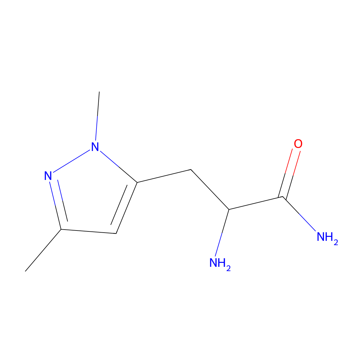 2-amino-3-(1,3-dimethyl-1H-pyrazol-5-yl)propanamide molecular structure, CAS 1486043-61-1