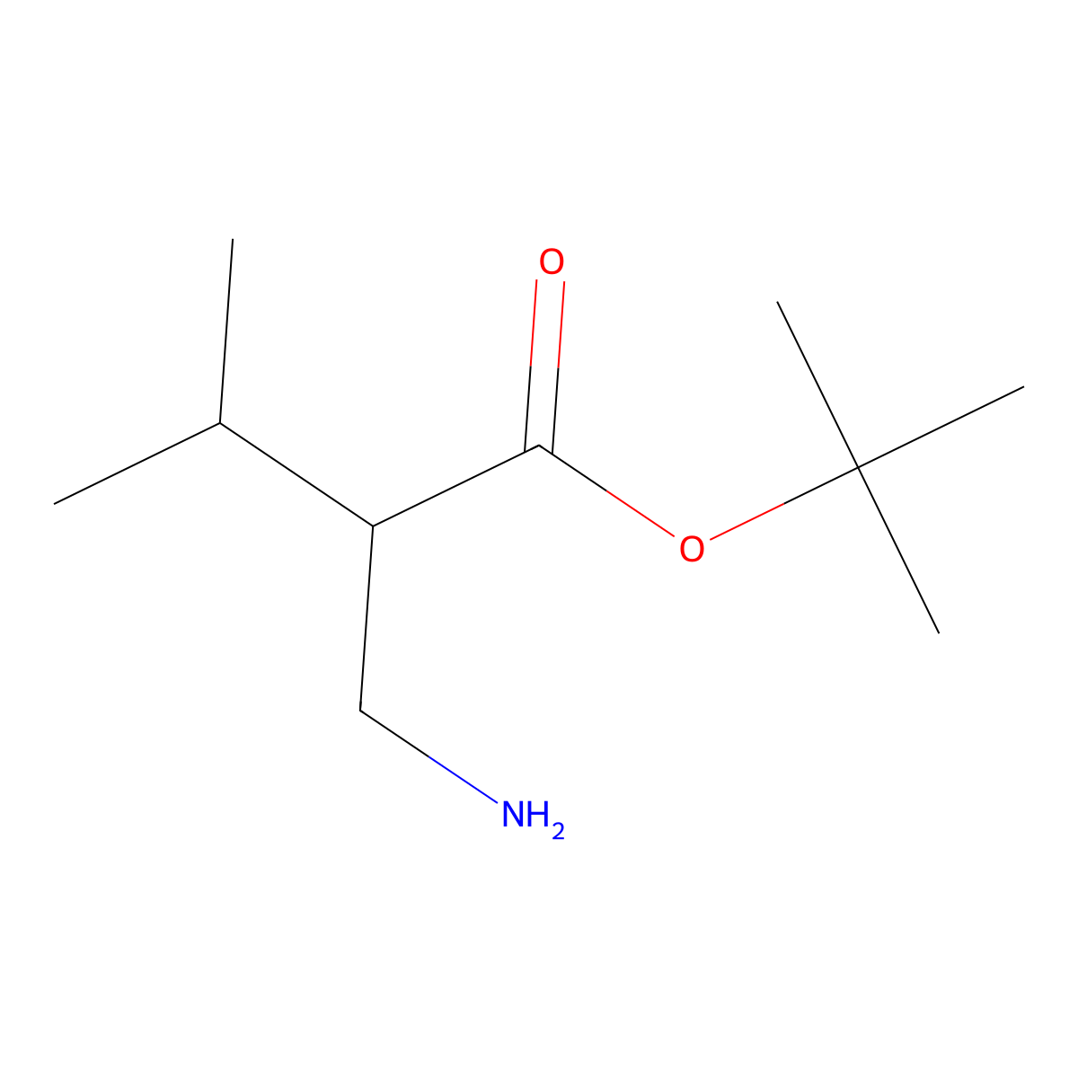 Tert-butyl 2-(aminomethyl)-3-methylbutanoate molecular structure, CAS 1486181-00-3