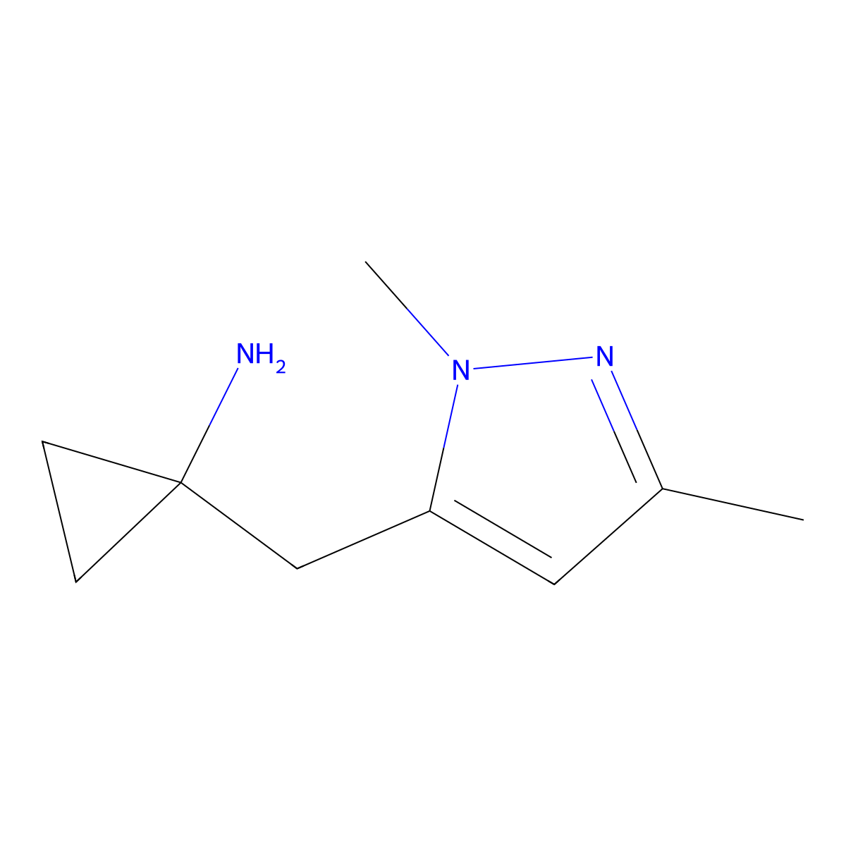 1-[(1,3-dimethyl-1H-pyrazol-5-yl)methyl]cyclopropan-1-amine molecular structure, CAS 1486217-44-0