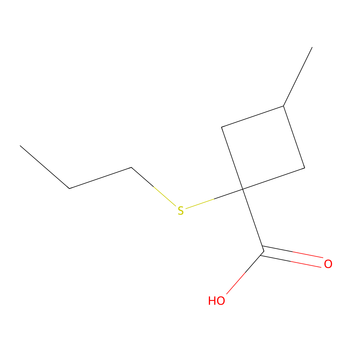 3-Methyl-1-(propylthio)cyclobutane-1-carboxylic acid molecular structure, CAS 1486310-43-3