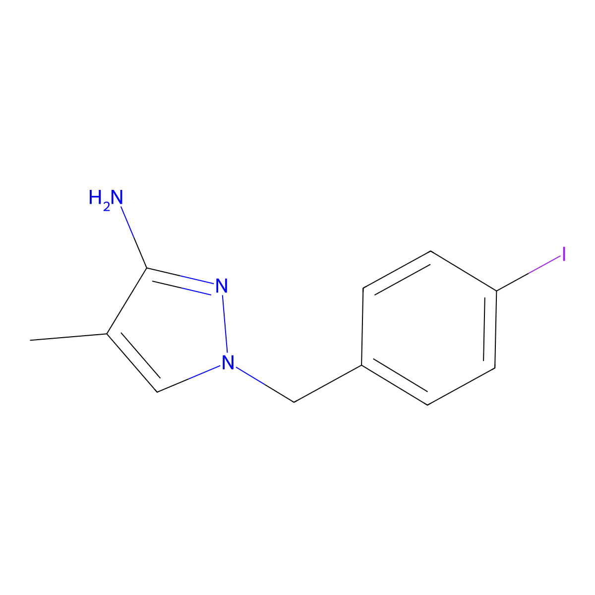 1-(4-Iodobenzyl)-4-methyl-1h-pyrazol-3-amine molecular structure, CAS 1486354-06-6