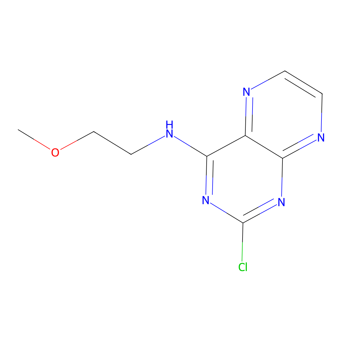 2-chloro-N-(2-methoxyethyl)pteridin-4-amine molecular structure, CAS 1486371-21-4