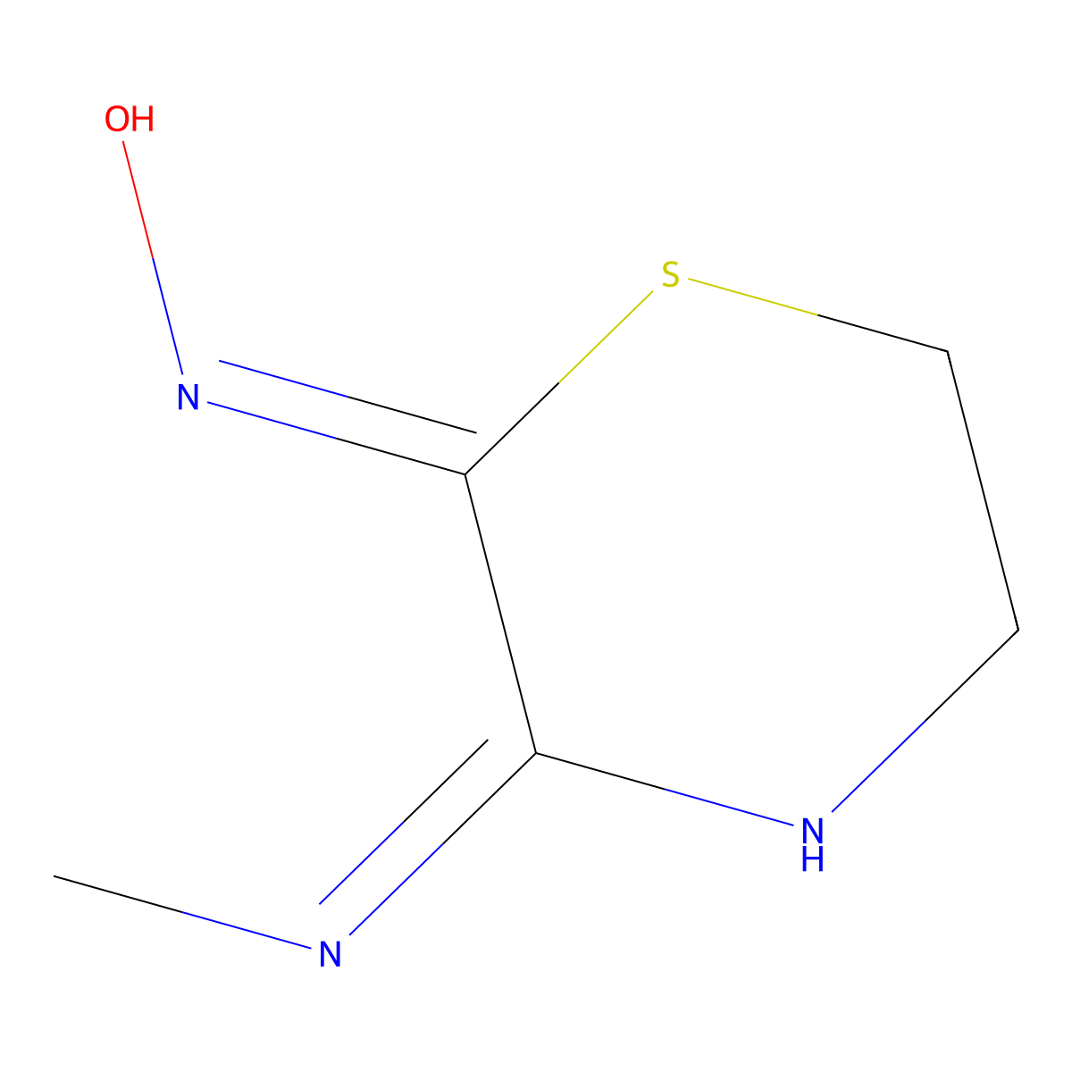 5,6-Dihydro-3-(methylamino)-2H-1,4-thiazin-2-one oxime molecular structure, CAS 148639-72-9