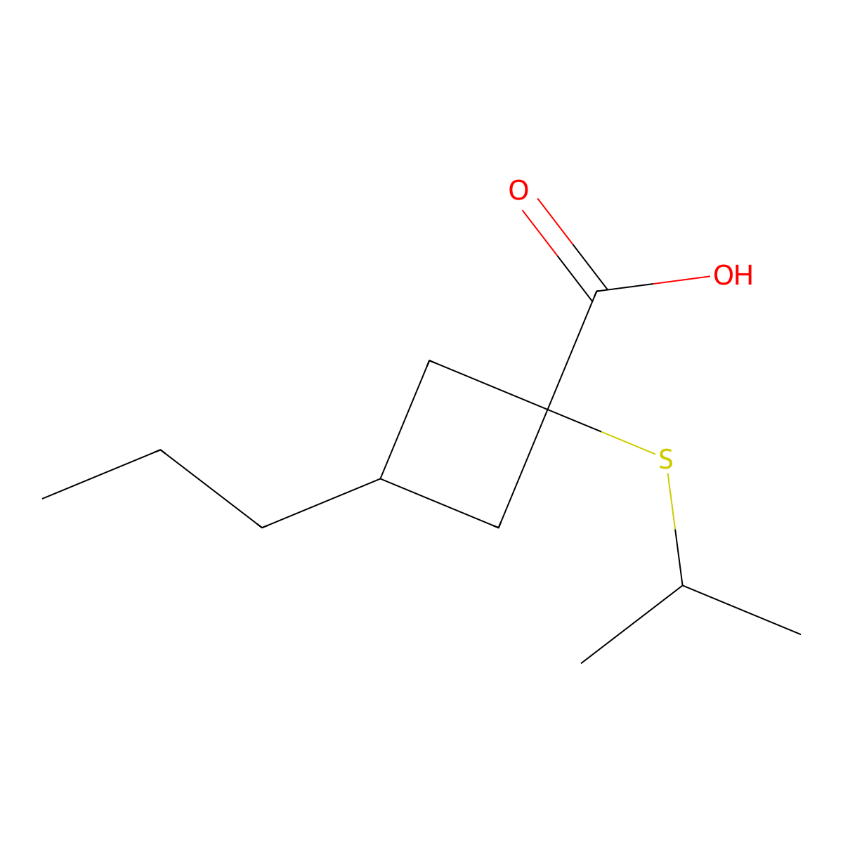 1-(Isopropylthio)-3-propylcyclobutane-1-carboxylic acid molecular structure, CAS 1486419-32-2