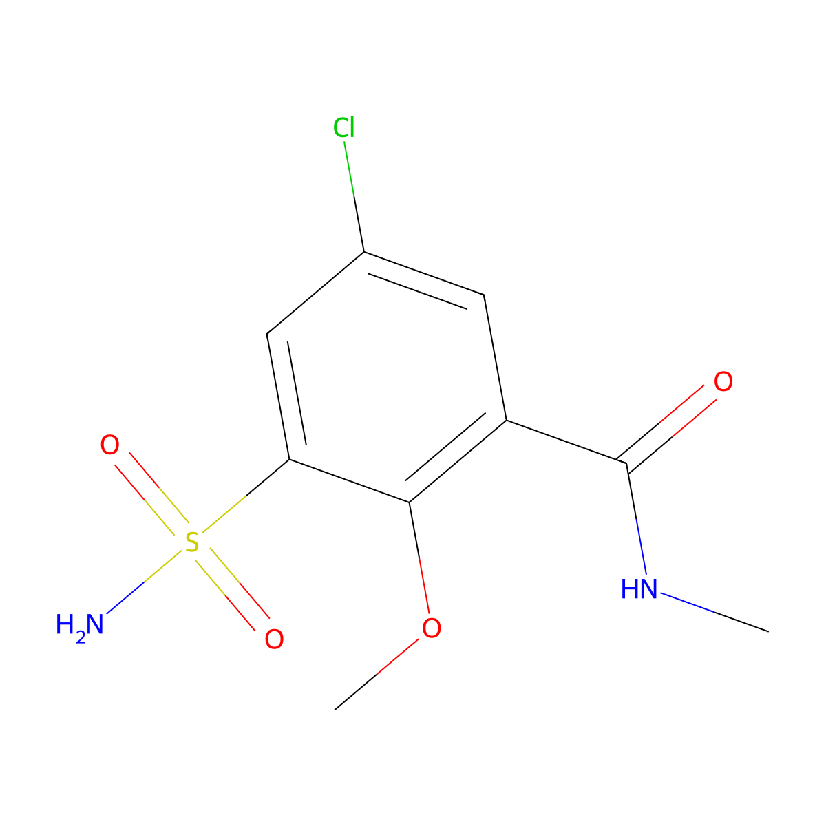 5-chloro-2-methoxy-N-methyl-3-sulfamoylbenzamide molecular structure, CAS 1486433-08-2