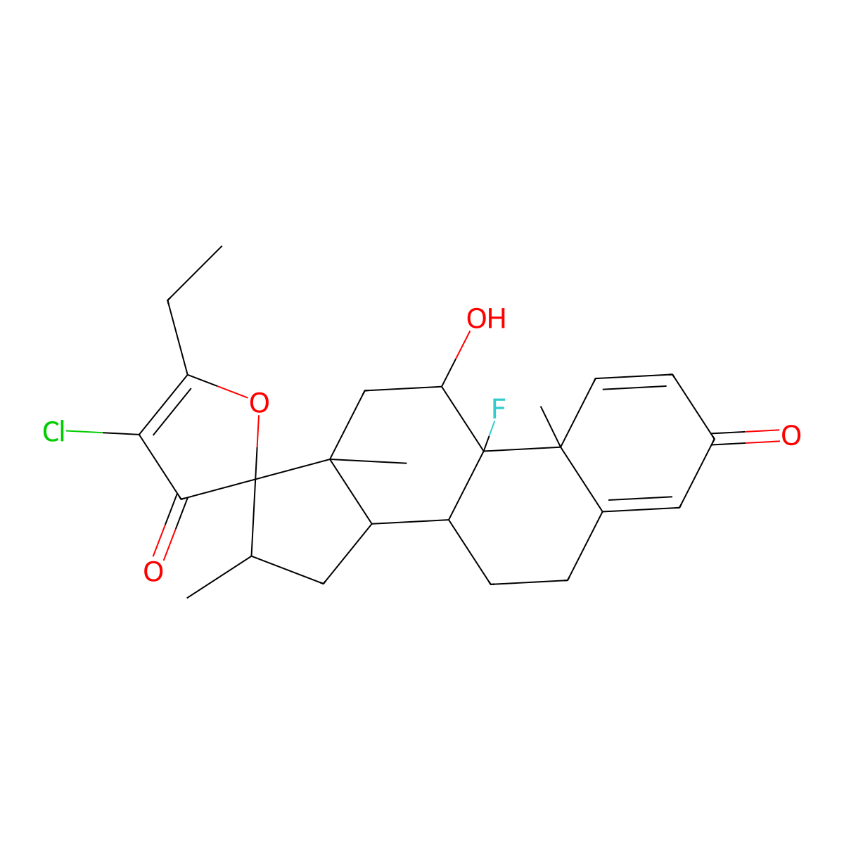 (17R)-4-Chloro-5-ethyl-9-fluoro-11beta-hydroxy-16beta-methylspiro(androsta-1,4-diene-17,2(3H)-furan)-3,3-dione molecular structure, CAS 1486466-31-2