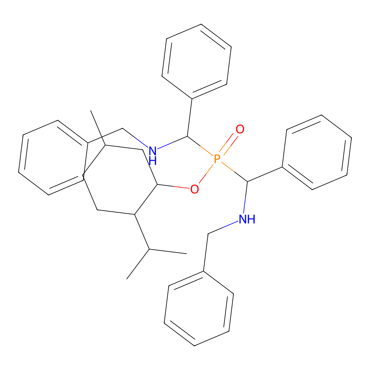 (1R,2S,5R)-2-isopropyl-5-methylcyclohexyl bis[(R)-(benzylamino)(phenyl)methyl]phosphinate molecular structure, CAS 1486470-43-2